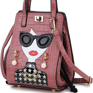 Lady Face Purses and Handbags for Women Casual Shoulder Bag Fashion Bat Bag